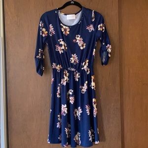 3/4 sleeve navy floral dress